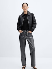 Mango Black Straight-Leg Foil Jeans - Image 3 of 6