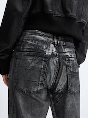Mango Black Straight-Leg Foil Jeans - Image 4 of 6