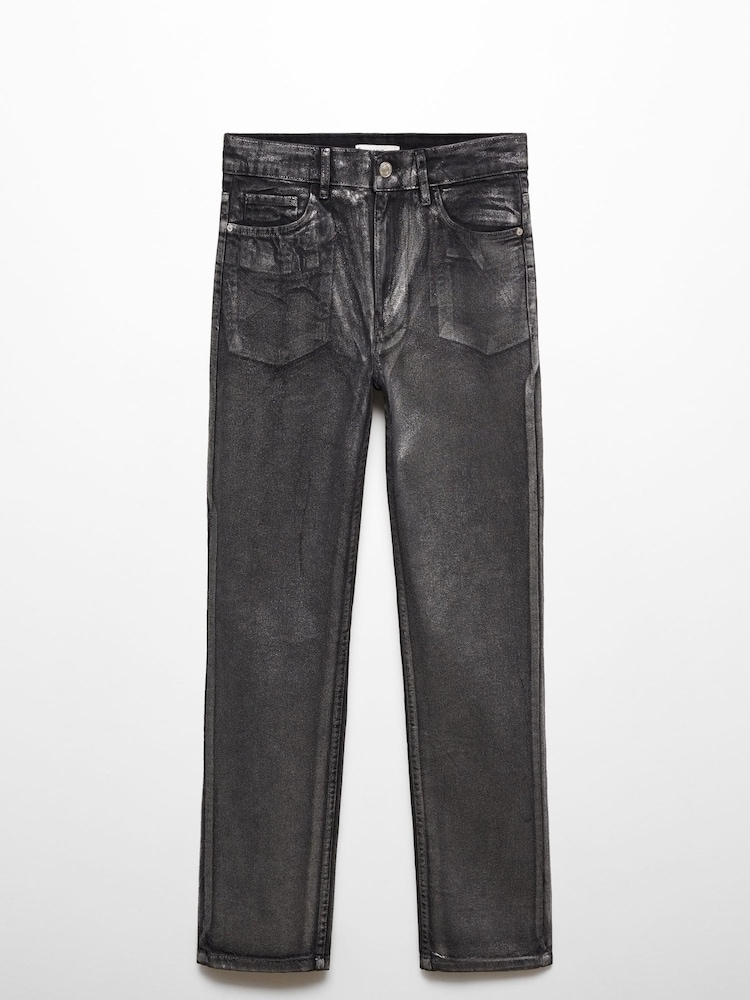 Mango Black Straight-Leg Foil Jeans - Image 6 of 6 Mango Black Straight-Leg Foil Jeans - Image 6 of 6