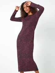 Dusk Red Snake Print Jacquard Stretch Dress - Image 1 of 5