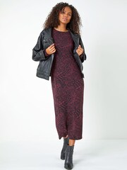Dusk Red Snake Print Jacquard Stretch Dress - Image 2 of 5