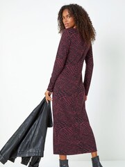Dusk Red Snake Print Jacquard Stretch Dress - Image 3 of 5