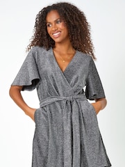 Roman Metallic Sparkle Stretch Wrap Playsuit - Image 1 of 5