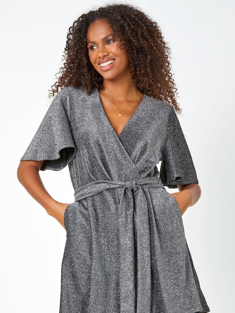 Roman Metallic Sparkle Stretch Wrap Playsuit - Image 1 of 5