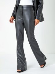 Roman Black Faux Leather Bootcut Stretch Trousers - Image 1 of 5