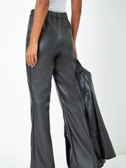 Roman Black Faux Leather Bootcut Stretch Trousers - Image 2 of 5