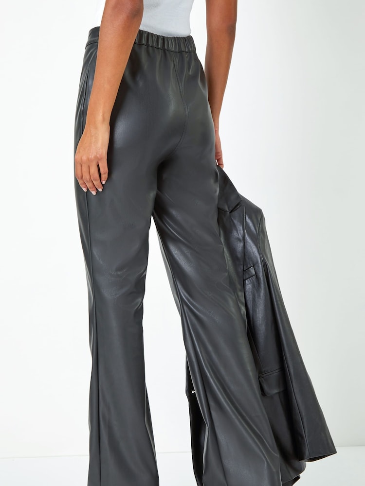 Roman Black Faux Leather Bootcut Stretch Trousers - Image 2 of 5