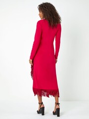 Dusk Red Tassel Trim Stretch Wrap Dress - Image 2 of 5