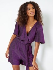 Roman Purple Sparkle Stretch Wrap Playsuit - Image 1 of 5