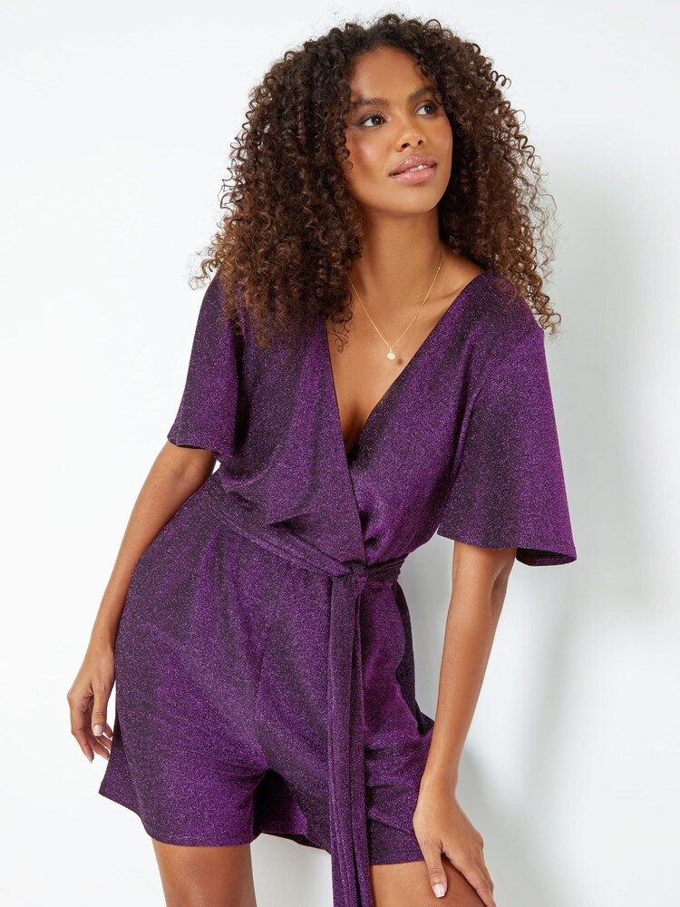 Roman Purple Sparkle Stretch Wrap Playsuit - Image 1 of 5