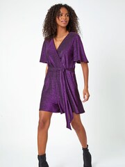 Roman Purple Sparkle Stretch Wrap Playsuit - Image 2 of 5