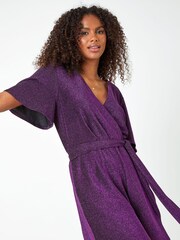 Roman Purple Sparkle Stretch Wrap Playsuit - Image 4 of 5