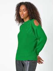 Roman Green Sparkle Cold Shoulder Jumper - Image 1 of 5