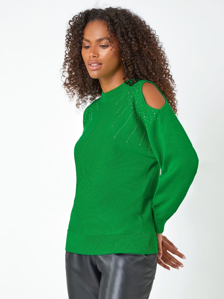 Roman Green Sparkle Cold Shoulder Jumper - Image 1 of 5