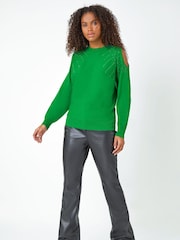Roman Green Sparkle Cold Shoulder Jumper - Image 2 of 5