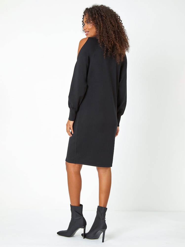 Roman Black Embellished Cold Shoulder Jumper Dress - Image 2 of 5