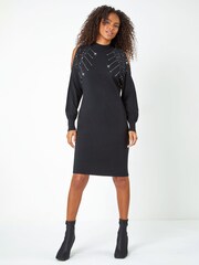 Roman Black Embellished Cold Shoulder Jumper Dress - Image 3 of 5