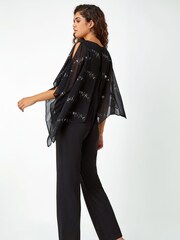 Roman Black Sequin Chiffon Overlay Stretch Jumpsuit - Image 2 of 5