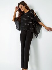 Roman Black Sequin Chiffon Overlay Stretch Jumpsuit - Image 3 of 5