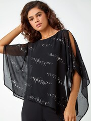 Roman Black Sequin Chiffon Overlay Stretch Jumpsuit - Image 4 of 5