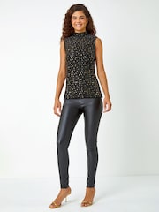 Roman Metallic Velvet Star Print Polo Neck Vest Top - Image 2 of 5