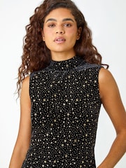 Roman Metallic Velvet Star Print Polo Neck Vest Top - Image 4 of 5