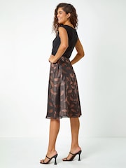 Roman Metallic Feather Print Skater Dress - Image 2 of 5