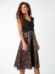 Roman Metallic Feather Print Skater Dress - Image 3 of 5