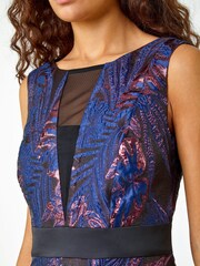 Roman Blue Metallic Floral Print Jacquard Dress - Image 5 of 5