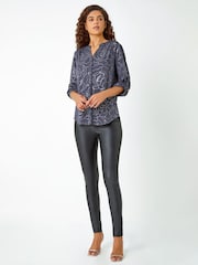 Grey Roman Grey Metallic Linear Floral Stretch Blouses - Image 3 of 5