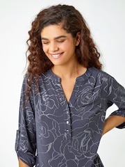 Grey Roman Grey Metallic Linear Floral Stretch Blouses - Image 4 of 5