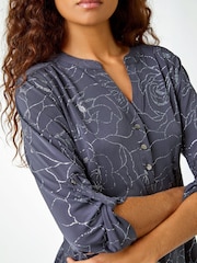 Grey Roman Grey Metallic Linear Floral Stretch Blouses - Image 5 of 5