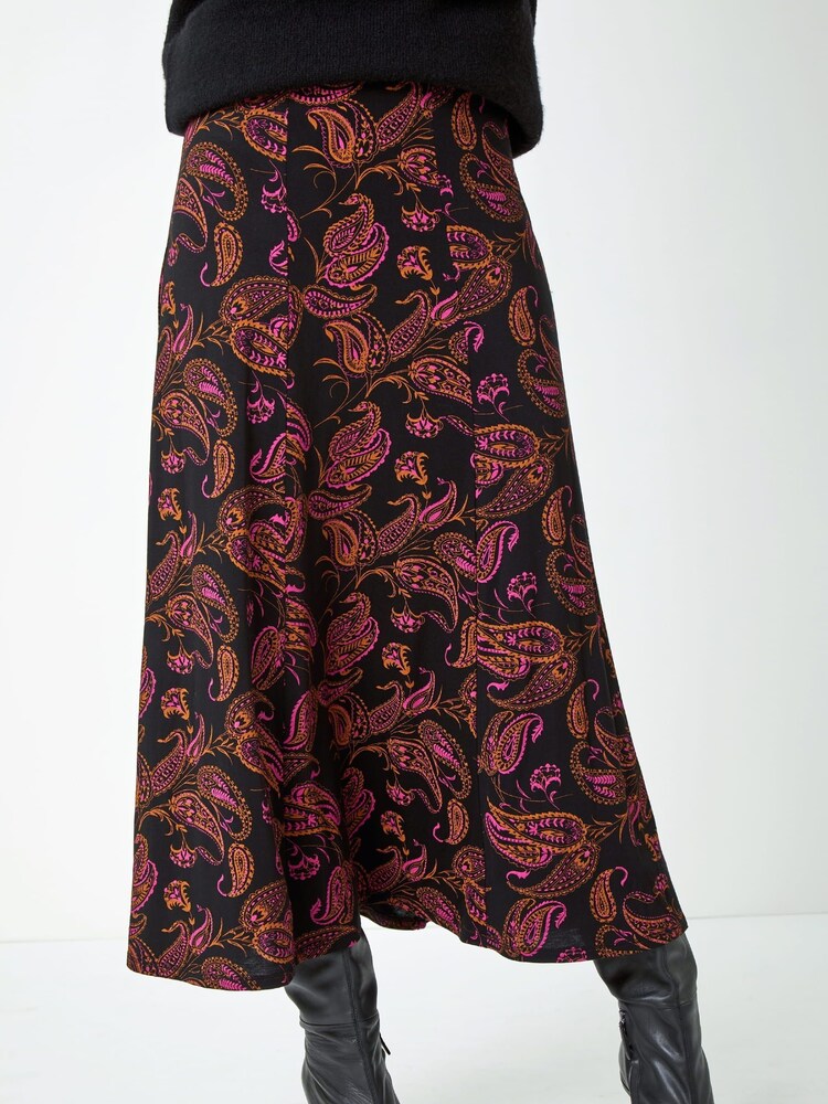 Roman Pink Paisley Print Midi Stretch Skirt - Image 1 of 5