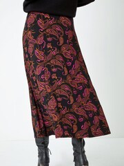 Roman Pink Paisley Print Midi Stretch Skirt - Image 2 of 5