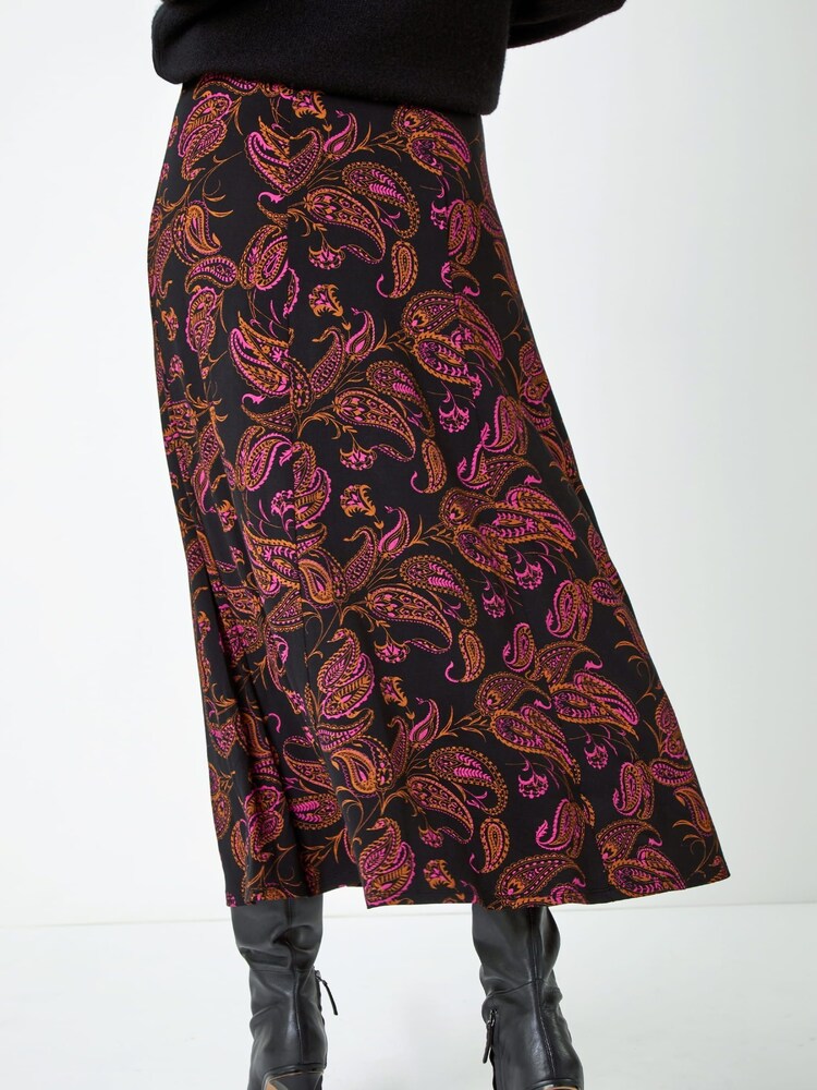 Roman Pink Paisley Print Midi Stretch Skirt - Image 2 of 5