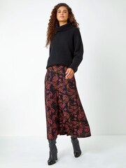 Roman Pink Paisley Print Midi Stretch Skirt - Image 3 of 5