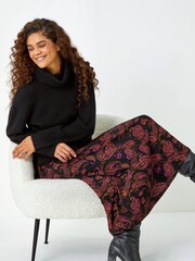 Roman Pink Paisley Print Midi Stretch Skirt - Image 4 of 5