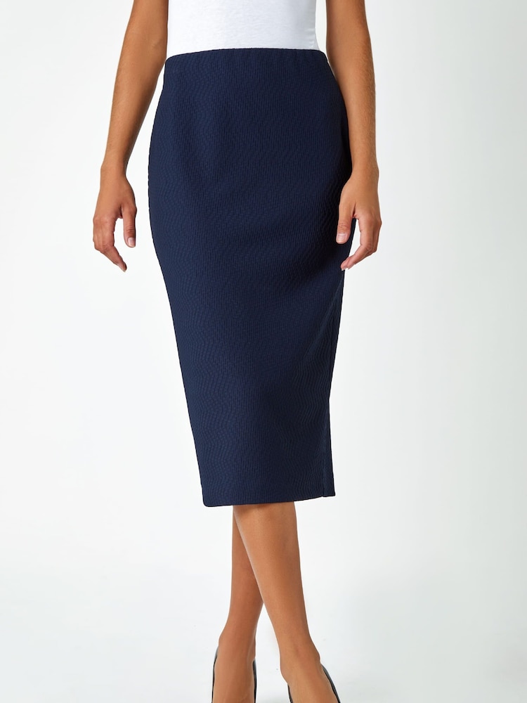 Roman Blue Textured Pencil Stretch Skirt - Image 1 of 5