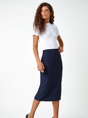 Roman Blue Textured Pencil Stretch Skirt - Image 3 of 5