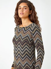 Roman Metallic Glitter Zig-Zag Print Stretch Dress - Image 4 of 5