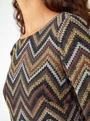 Roman Metallic Glitter Zig-Zag Print Stretch Dress - Image 5 of 5