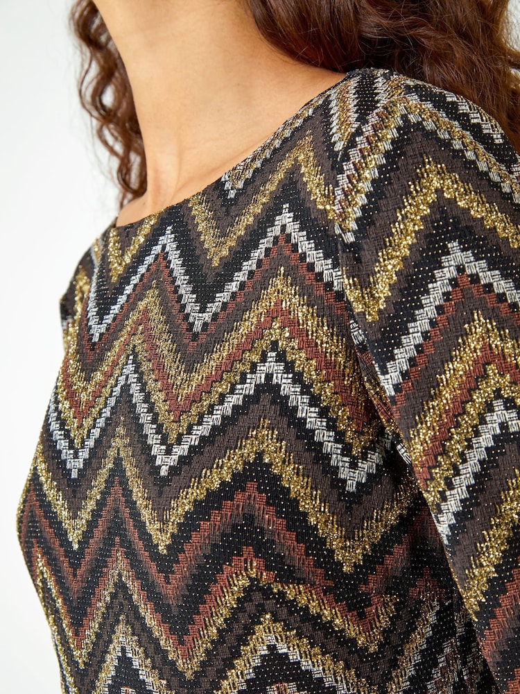 Roman Metallic Glitter Zig-Zag Print Stretch Dress - Image 5 of 5