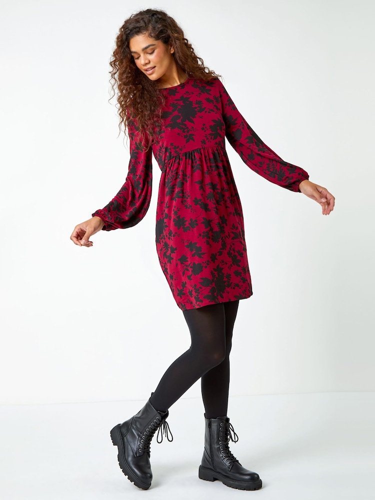 Roman Red Floral Print Smock Stretch Dress - Image 2 of 5