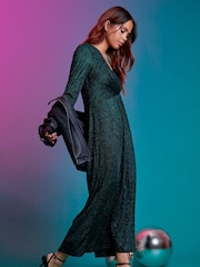 Roman Green Petite Gathered Glitter Maxi Stretch Dress - Image 1 of 2