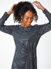 Roman Metallic Petite Sequin Drape Detail Stretch Dress - Image 4 of 5