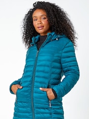 Roman Blue Petite Quilted Longline Puffer Coat - Image 1 of 5