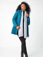 Roman Blue Petite Quilted Longline Puffer Coat - Image 3 of 5