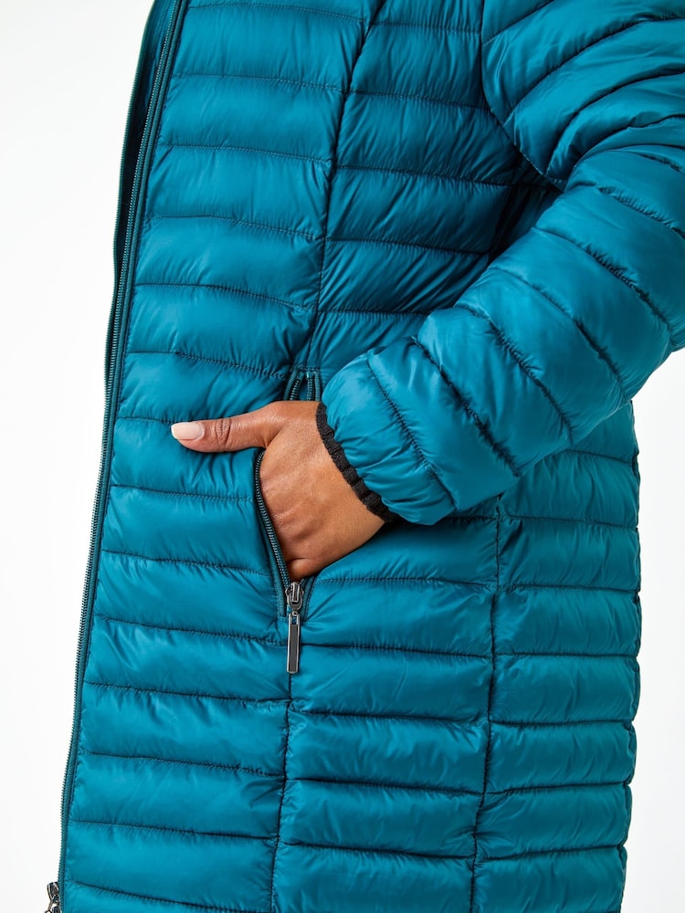 Roman Blue Petite Quilted Longline Puffer Coat - Image 5 of 5