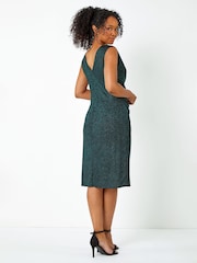 Roman Green Petite Ruched Waterfall Stretch Dress - Image 2 of 5