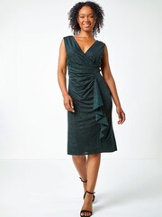Roman Green Petite Ruched Waterfall Stretch Dress - Image 3 of 5